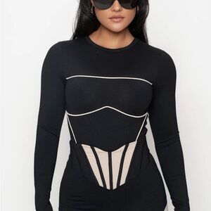 Black Long Sleeve Top with White Accents